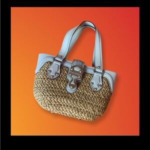 Vintage Michael Kors Straw & Leather Shoulder Bag – White